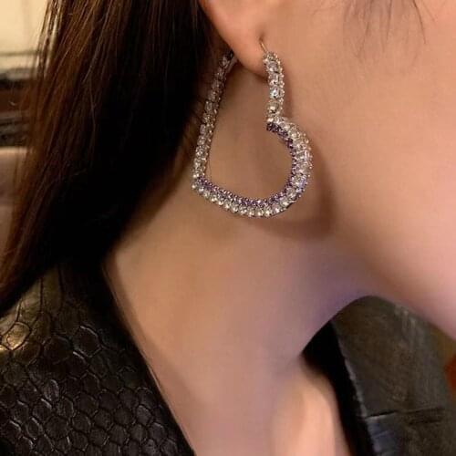 New Arrival Shiny White Pink Rhinestone Heart Hoop Earrings For Women Jewelry Fashion Ladys' Statement Earrings Accessories