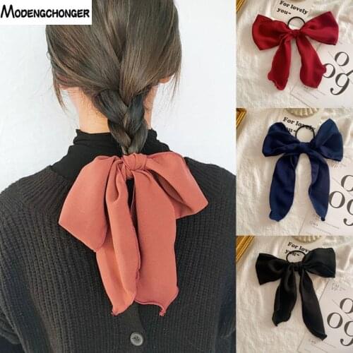 Solid Color Cloth Bowknot Hair Rope Scrunchies Gum Elastic Rubber Bands Women Ponytail Holder Vintage Hair Accessories Hair Ties