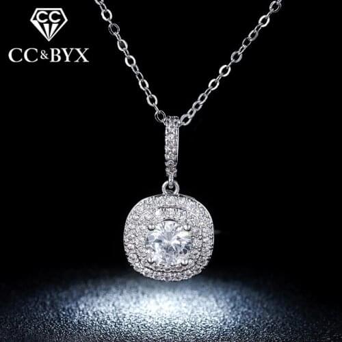 Square Zirconia Pendents Necklaces For Women White Gold color Vintage Bijoux Femme Fashion Jewelry N012