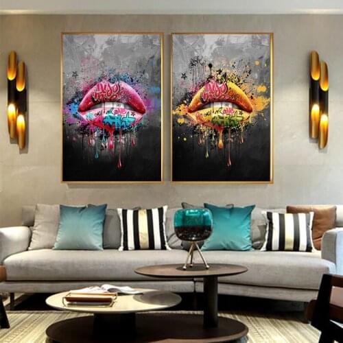 Pop Street Graffiti Art Girl Sexy Lips Canvas Painting Wall Art Posters Prints Wall Pictures for Living Room Home Cuadros Decor