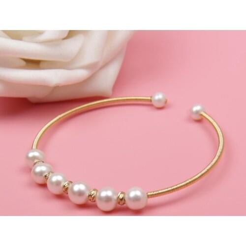 Free shipping pupolar jewelry gold filled thread handwrap nice luster freshwater real natural pearl beaded stretch bracelet girl