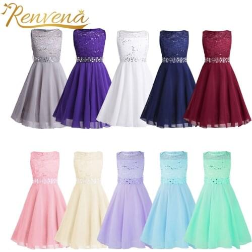 2021 Girls Chiffon Floral Lace Sequined Flower Girls Dresses Kids Dress vestidos De Festa Birthday Wedding Party Pageant Dress