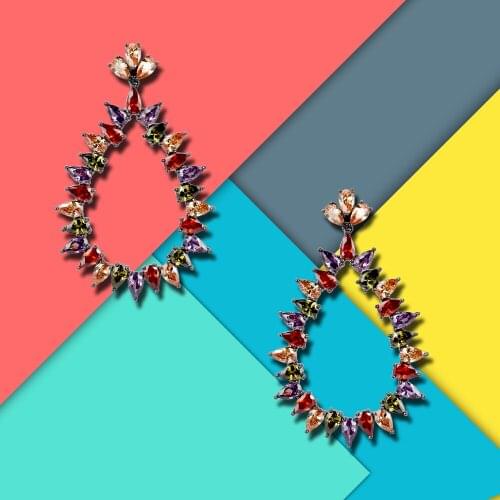 Luxury Multicolored ice crack zircon Stone Earrings Fashion Copper Gold Rainbow Jewelry Romantic eardrop For Women Girls