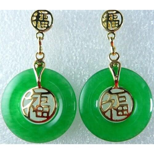 Green Natural gem Stone chinese character longevity happy love forture lucky earring jewelry Natural bread big earrings