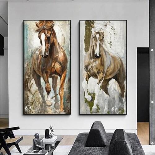 Nordic Running Horse Canvas Painting Abstract Animal Posters and Prints Cuadros Wall Art Picture for Living Room Home Decoration