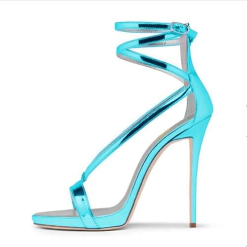 SHOFOO shoes,Beautiful and fashionable womens shoes, patent leather, about 12cm high-heeled sandals, womens sandals