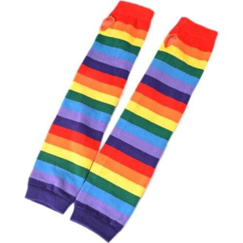 UV Sun Protection Stretchy Knitted Arm Sleeves Tattoo Cover Up Rainbow Colored Sleeve Outdoor Sports Arm Sleeves