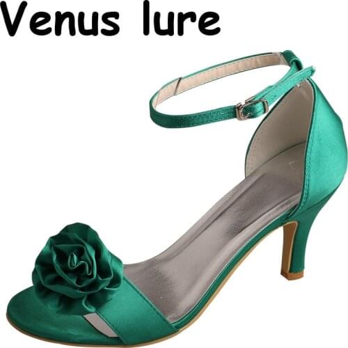 23 Colors Ankle Wrap Buckle High Heels Women Sandals Green with Rose Flower