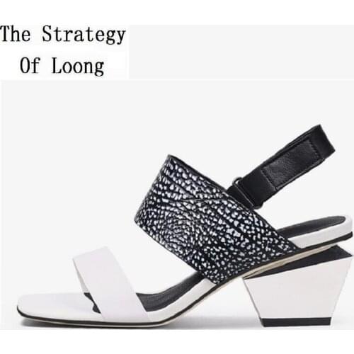 Summer New European America Retro Style Strange Heels Buckle Strap Peep Toe Cut Out Mixed Colors Women Gladiator Sandals 2021