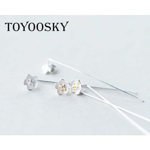 925 Sterling Silver Flowers Earrings Female Fashion Sweet Long Little Cherry Gold Silver Flower Dangle Earrings Jewelry