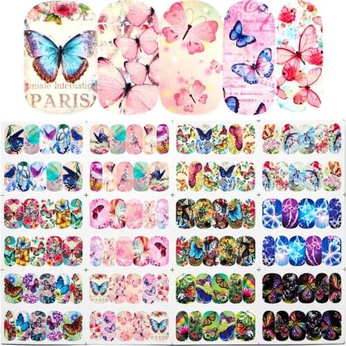 12 Designs Nail Sticker Butterfly Patterns Decals Water Transfer Image Tattoos Nail Art Decorations Sticker Tips