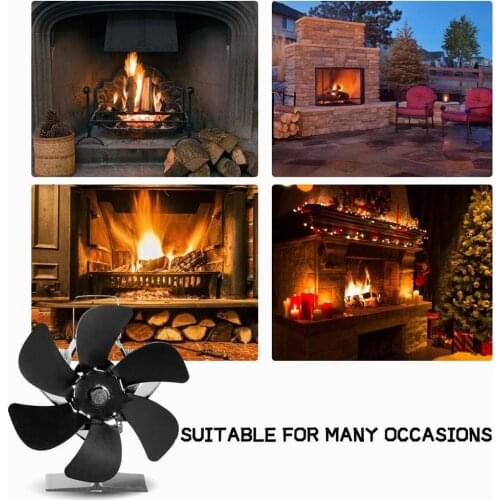 2021 New Black Fireplace 6 Blades Heat Powered Stove Fan Log Wood Burner Quiet Home Fireplace Fan Efficient Heat Distribution