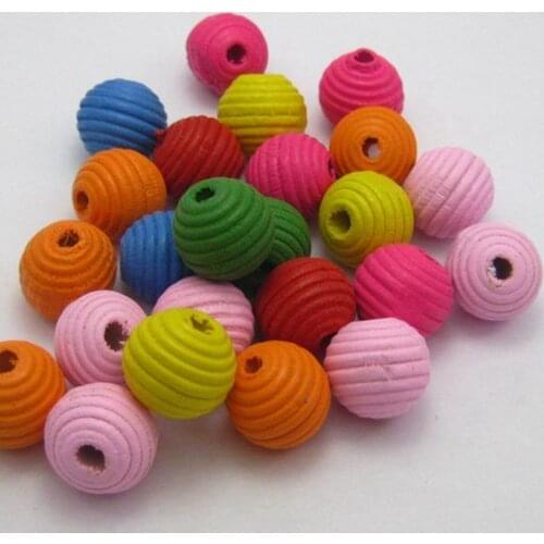 50 Mixed Bright Candy Color Fluted Round Wood Beads 14mmads