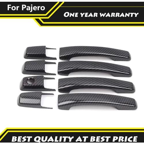 8 Pc ABS Outer Door Handle Cover Decorative Panle Fit For 2007-2021 Mitsubishi Pajero Carbon Fiber Color Protection Accessories