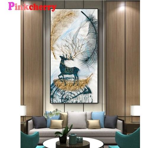Abstract feather deer large size 5d Diy Diamond Painting Full,Square,Round landscape Diamond Embroidery Art Diamond Mosaic art