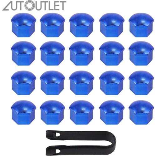 AUTOUTLET for 20pcs 17mm Chrome Alloy Car Wheel Nut Bolt Cover Caps Blue For Audi Vauxhall BMW