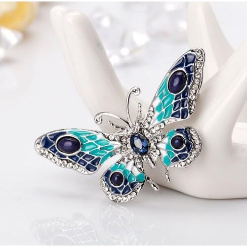 Blue Butterfly Crystal Brooch for Women Girls Animal Rhinestone Fashion Brooches Pins Jewelry Enamel Accessories Gifts