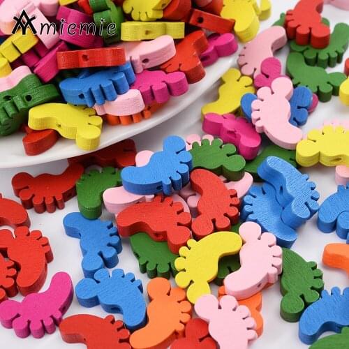 30Pcs/Lot Feet Beads Wood Solid Colorful Natural Wooden Spacer Beads For Jewelry Making Necklace Keychain Pendant Accessories