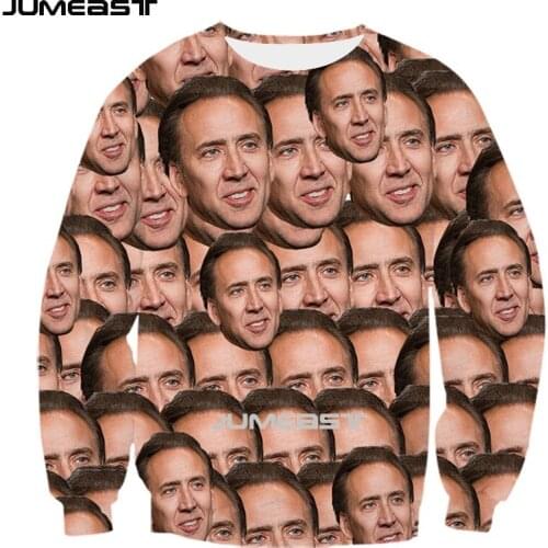 Jumeast Brand Men/Women 3D Printed Sweatshirt Nicolas Cage Face Long Sleeve T Shirt Sport Pullover Tops Tees