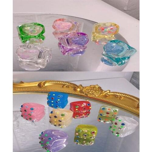 LJLGLY Pink Heart Retro Geometric Acrylic Ring Stylish Square Resin Rings Women Valentines Day Party Finger-ring Jewelry