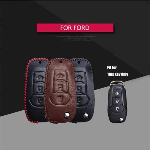 Best Sale Leather 3 Button Car Key Case Cover For Ford Focus 2 3 Fiesta MK2 MK3 MK7 Mondeo MK4 Key Holder Key Parts Skin Shell