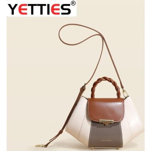 Fashion Original Brand Soft Cowhide Shoulder Bags Dumpli Women Elegant Vintage Splicing Design Crossbody Handbag Female Tote