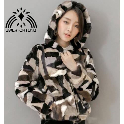 New Natural genuine real Mink Fur coat with hood Womens Fashion All-match multi-color colorfull jacket out wear