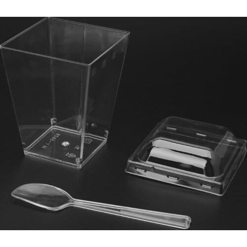 2021 New 10Pcs Disposable Hard Plastic Mousses Dessert Cup With Spoons Lids Wedding Party