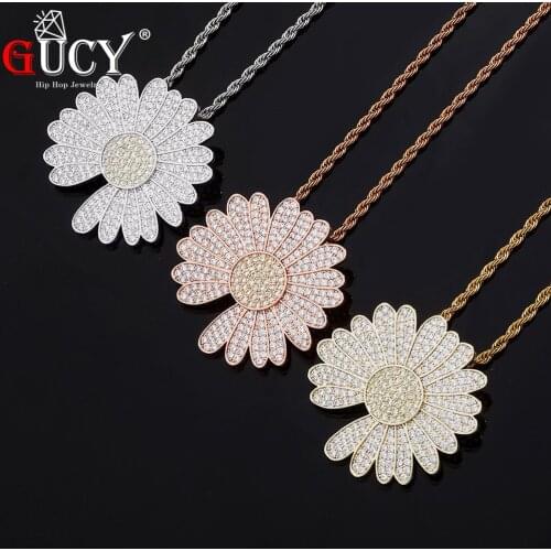 GUCY Little Daisy Pendant Iced Cubic Zirconia Pendant Necklace Hip Hop Fashion Jewelry Gift For Men Women