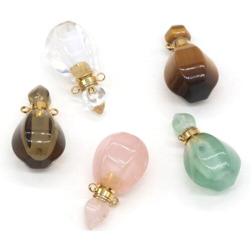 Natural Gem Stone Perfume Bottle Connector Essential Oil Diffuser Vial Charm Pendant Exquisite Jewelry Women DIY Necklace Making