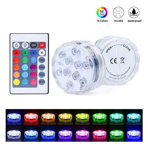 10 LED Pool Light Battery Operated Underwater Lam RGB Submersible Light Remote Controll Outdoor Garden Pool Aquarium Decoration