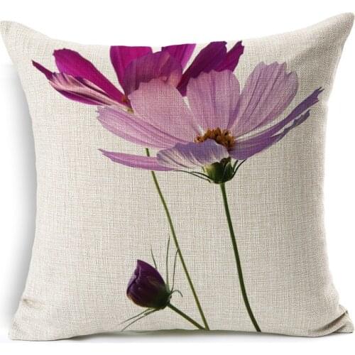Slow Soul Fresh Pink Purple Flowers Cushion Cover Cotton Linen Square 45cmx45cm Plant Decorative Pillow cases Housse De Coussin