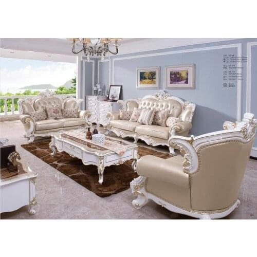High quality European antique living room sofa furniture genuine leather set DNS8-6