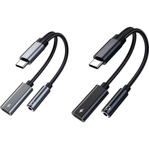 Type C to 3.5mm Headphone and Charger Adapter,2-In-1 USB C to Aux Audio Jack Hi-Res DAC and Fast Charging Cable