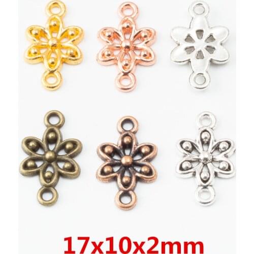 Vintage 60 pcs Cute daintiness Flower connector Pendant Antique bronze Zinc Alloy fit Bracelet Necklace Metal Jewelry Findings