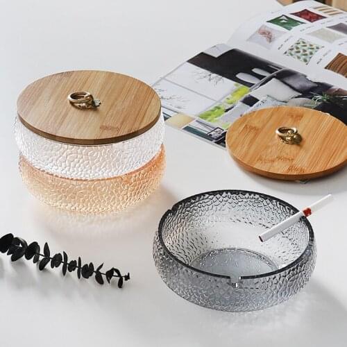 NEWYEARNEW 1piece Fashion Glass Ashtray With Lid Creative European-Style Living Room Ashtray for Home Office Gift