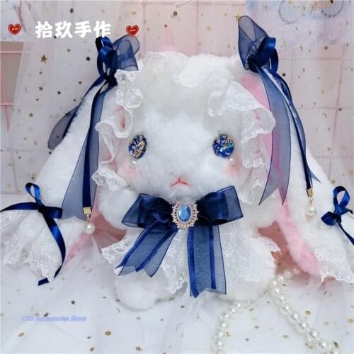Japanese Original Handwork Lolita Plush Cute Rabbit Messenger Bag Lace Bowknot Soft Sister Bag Wild Shoulder Bags Girls Student