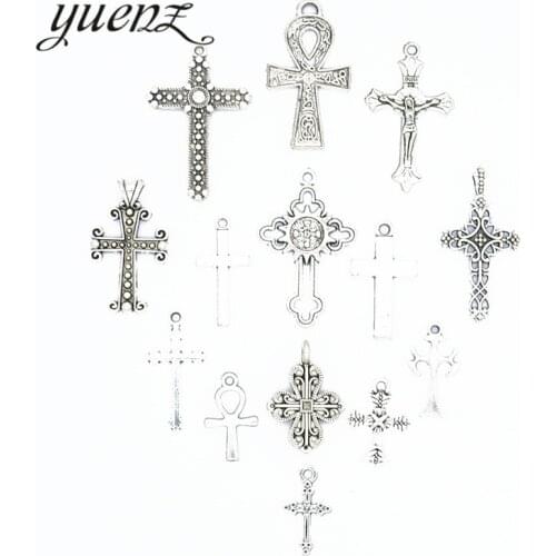 YuenZ 14pcs Mix charms Antique silver color Metal cross charm fit necklace Bracelets jewelry making U019