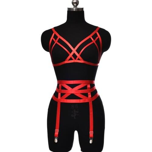 Women Fetish Wear Harness Crop Top Open Chest Bustier Pole Dance Bondage Body Harness Cage Garter Sexy Lingerie Bra Suit