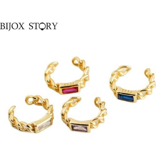 BIJOX STORY Color Diamond Clip Earrings For Women Real 925 Sterling Silver Simple Square Anniversary Engagement Fine Jewelry