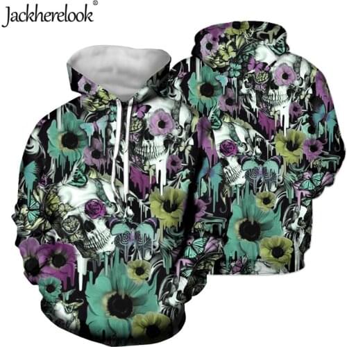 Jackherelook Tropical Floral Skull Women Hooded Sweatshirt Spring Autumn Clothes Female Hoodie Casual Harajuku Pullover Tops