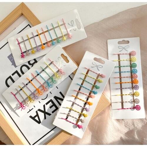 10PCS Colorful Metal Cute Cartoon Hair Barrette Clips Hairpin Girls Kids Sweet Bow Star Hairgrip Children Hair Accessories Set