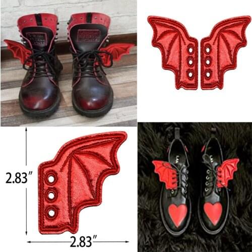 2 Pairs Pu Leather Red Black Shoe Bats Wings for Kids Adults Shoe Accessory Fashion Your Life Wings Skate Boots DIY Decorations