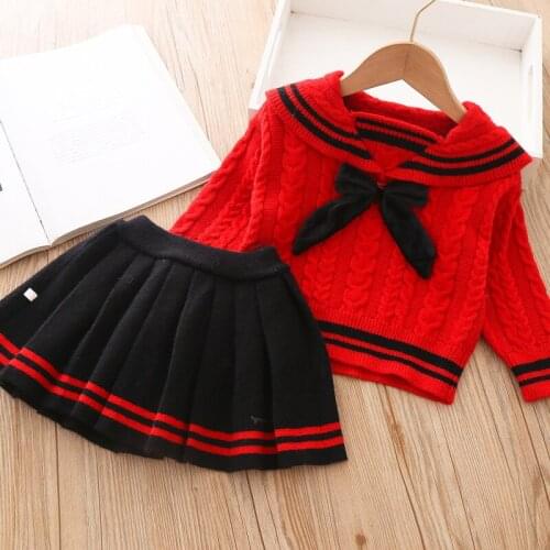 3Colors Brand New Baby Girls Knit SuitsAutumn Winter Clothing Set Sweaters+skirts Kids Children Elegant Birthday 2pcs Clothes