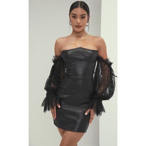 2021 Fashion Women Black Lace Long SleeveMini Bodycon Party Dress