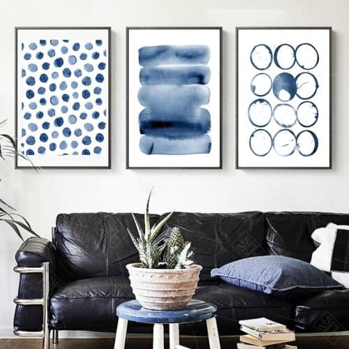 Abstract Home Decor Canvas Art Blue Geometric Point Painting Bedroom Decoration Posters and Prints Wall Picture for Living Room