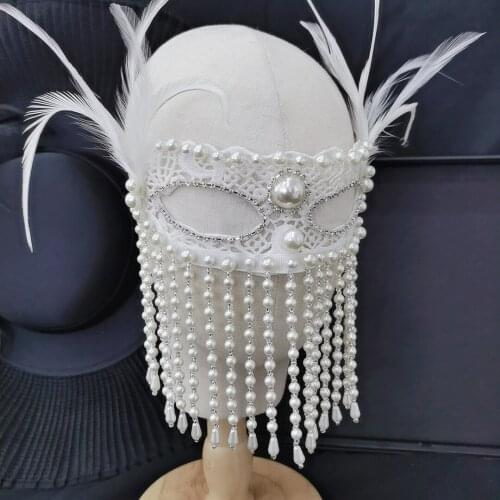White Lace leather Face Mask For Women masquerade fancy ball pearl Fringe Tassel Mask Jewelry Princess Party Pearl Face Masks