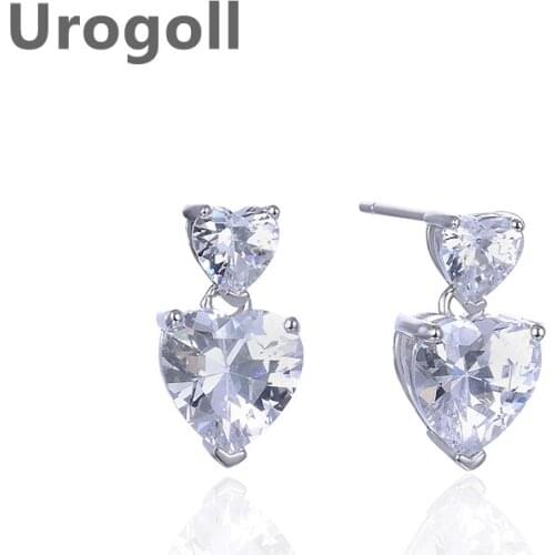 Noble Women 925 Sterling Silver Jewelry Double Heart-shaped Inlaid Zircon Earrings Silver Earrings For Party Girl Dress Up