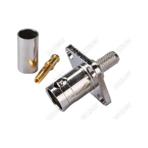 BNC Jack female 4 Hole Panel Mount Crimp LMR195 RG58 RG142 RF connector 75ohm