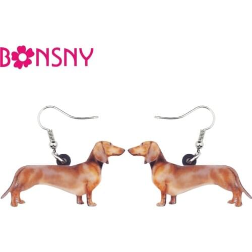 Bonsny Statement Dachshund Dog Earrings Big Long Dangle Drop Animal Acrylic Jewelry For Girls Women Ladies Accessories Statement
